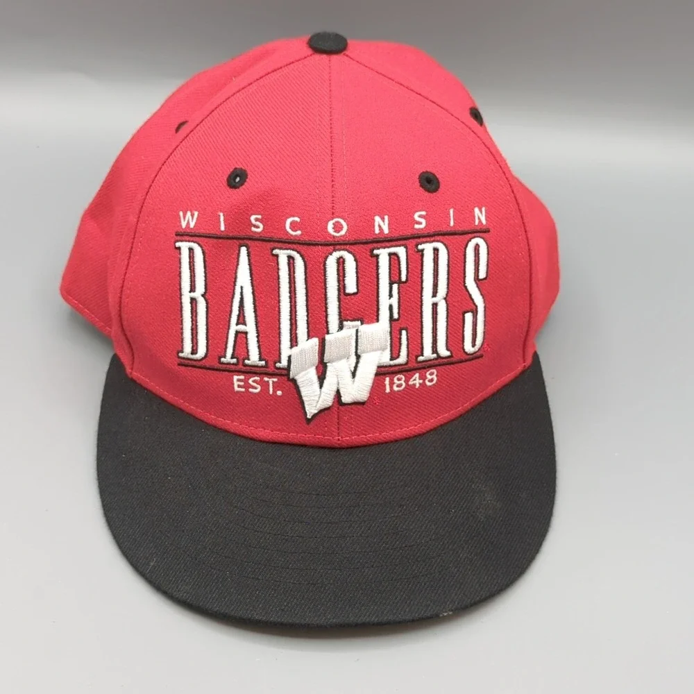 Wisconsin Badgers Hat Cap '47 Brand Block Letter Large Logo Snapback Red OS